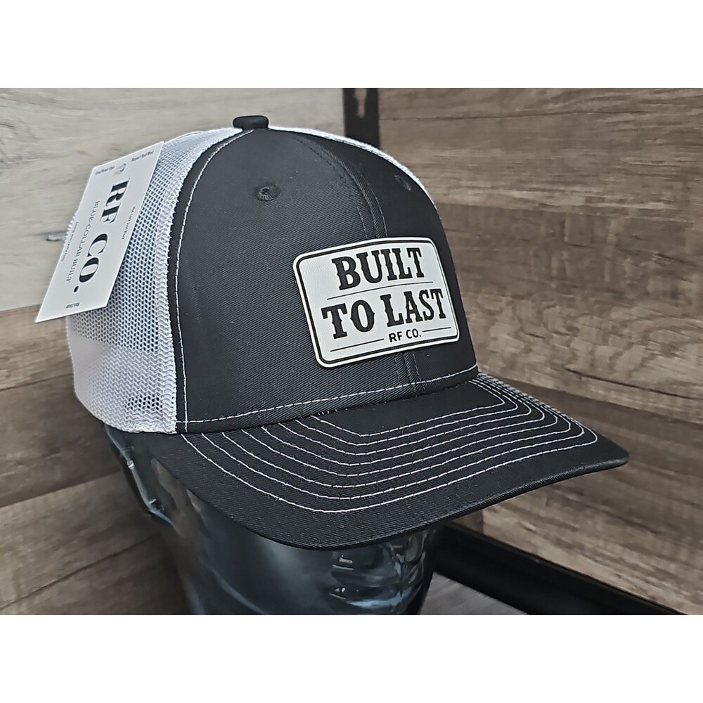 BUILT TO LAST RF CO. Trucker Snapback Hat Black & White w/white patch